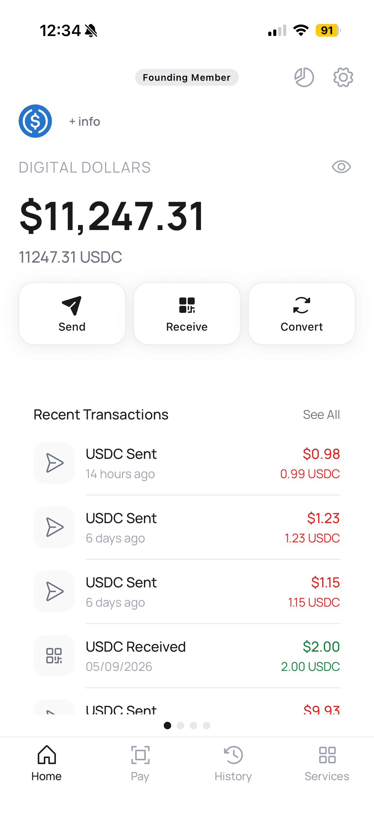 KNeo Wallet home screen